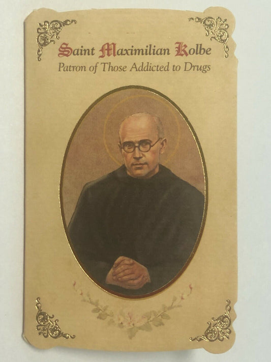 Saint Maximilian Kolbe(Patron St of Drug Addicts) Prayer Card+Medal, New#PCM-022