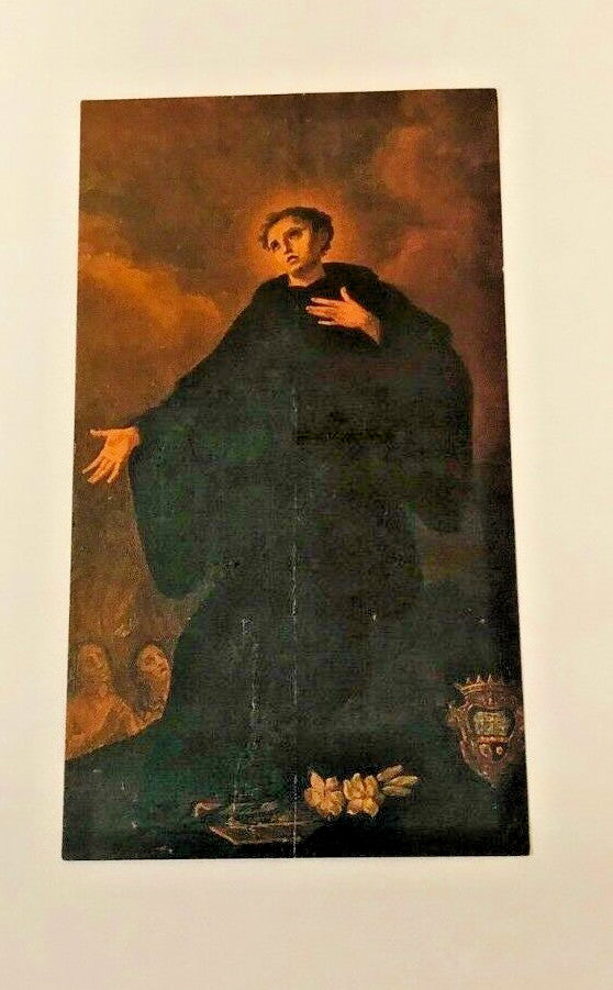 Holy card featuring "Oración por los Difuntos" by Bob and Penny Lord, depicting Saint Nicolás de Tolentino in a religious illustration.