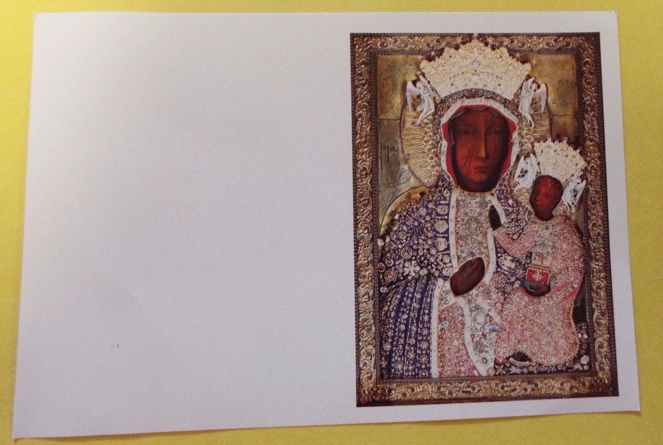Our Lady of Czestochowa prayer card by Journeys of Faith, folder style Holy Card featuring religious artwork and spiritual imagery.