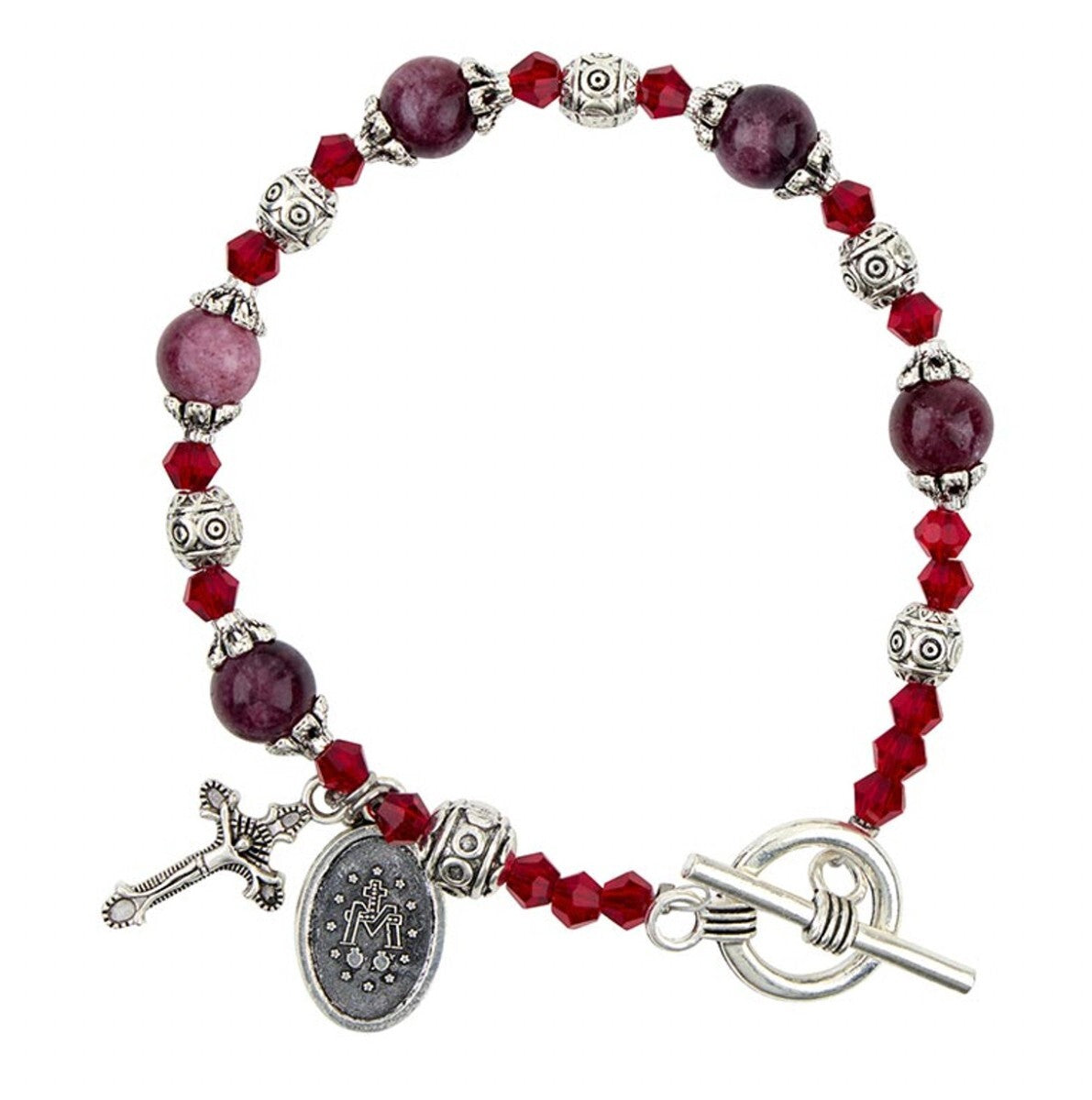 MIraculous Medal Garnet Madonna del Parto  Bracelet, New #AB-70-3