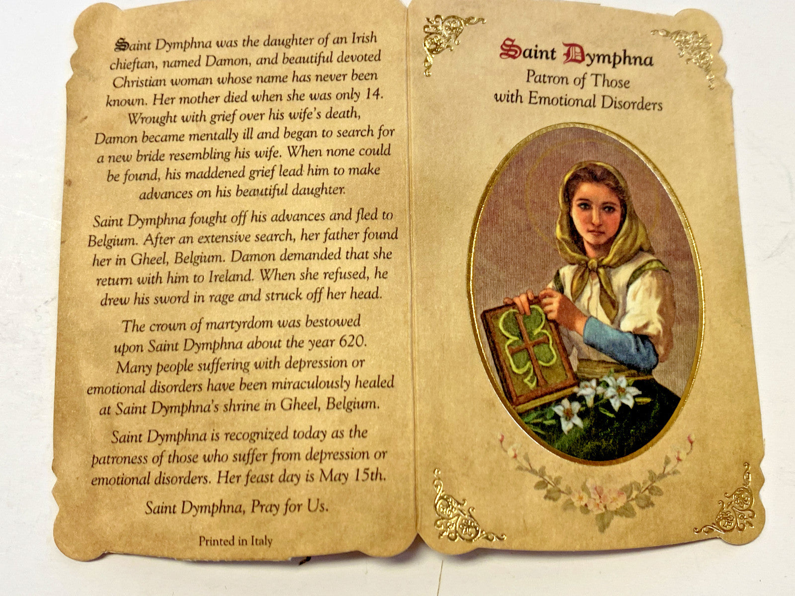 Saint Dymphna Patron of  Emotional Disorders Prayer Card  Medal, New #PCM-011 - Journeys of Faith