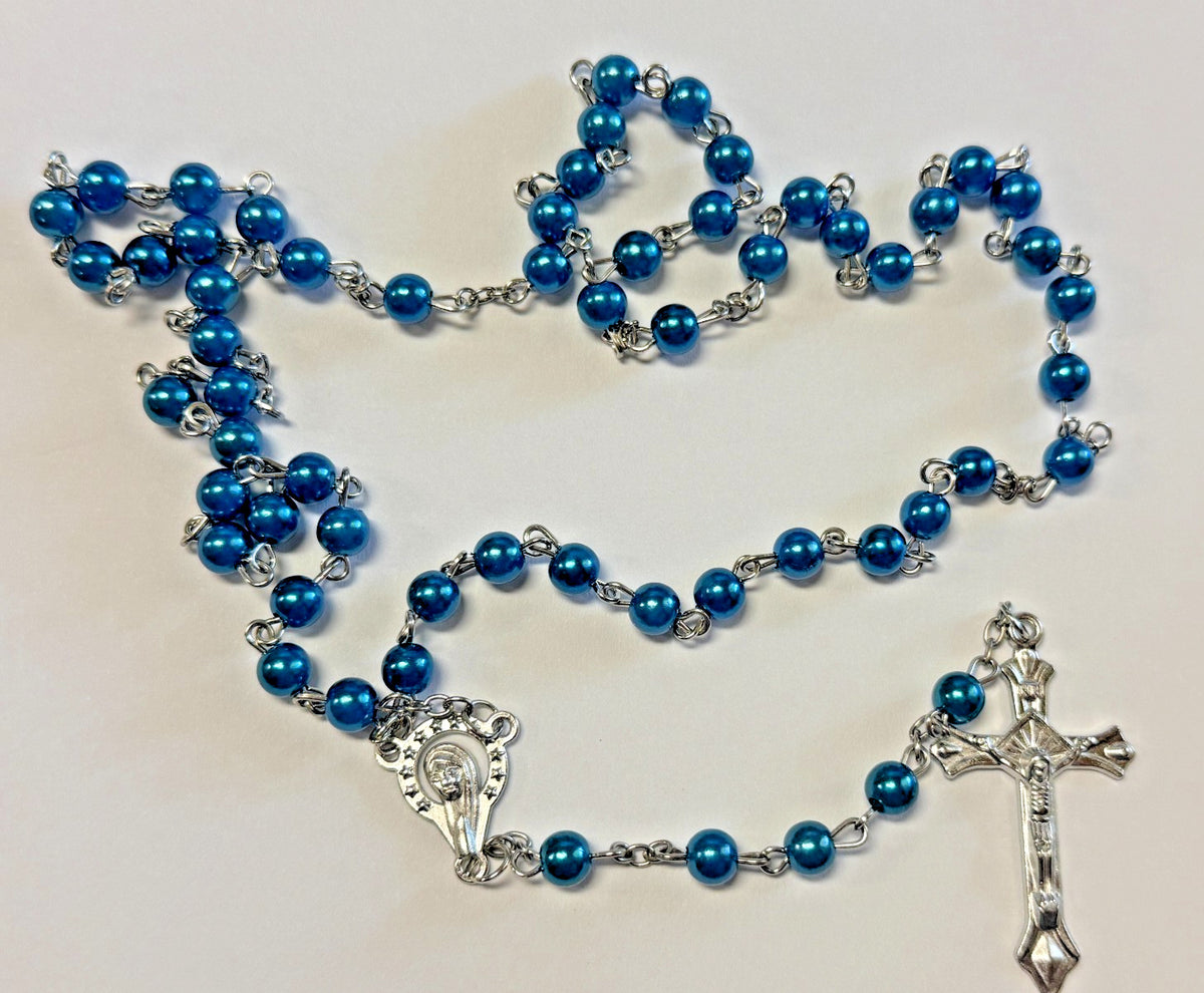 Royal Blue Rosary with blessing card, New  #Gftshp-239