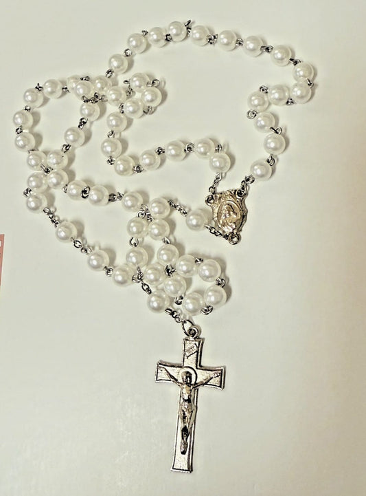 Faux White Pearl Rosary, with O. L. of Mount Carmel Medal, New #Gftshp-3 Journeys of Faith Collectibles:Religion & Spirituality:Christianity:Rosaries