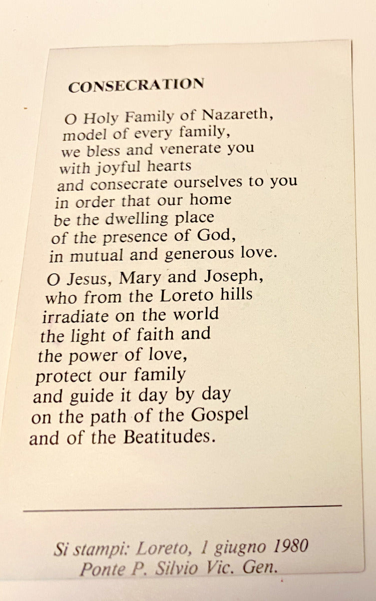 The Holy House of Loreto Small "Consecration: Prayer Card, New - Bob and Penny Lord