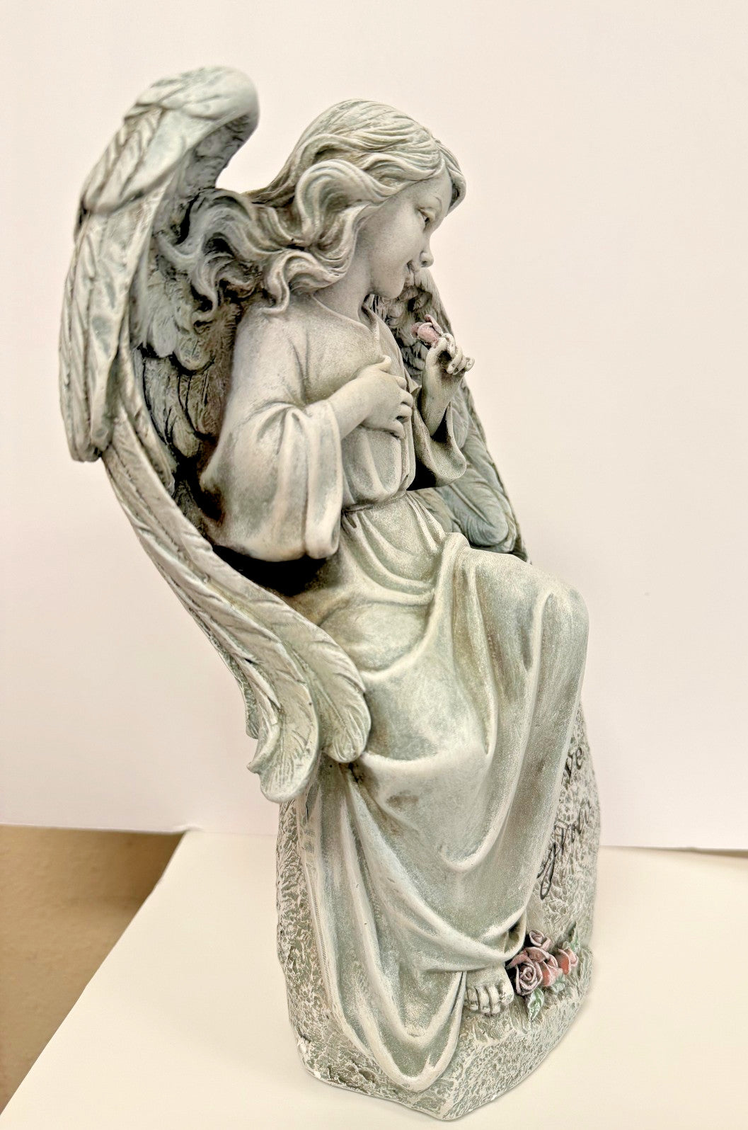 Seated Angel with "Let Love Grow" Stone  12" Garden Statue, New #RM-61-R2