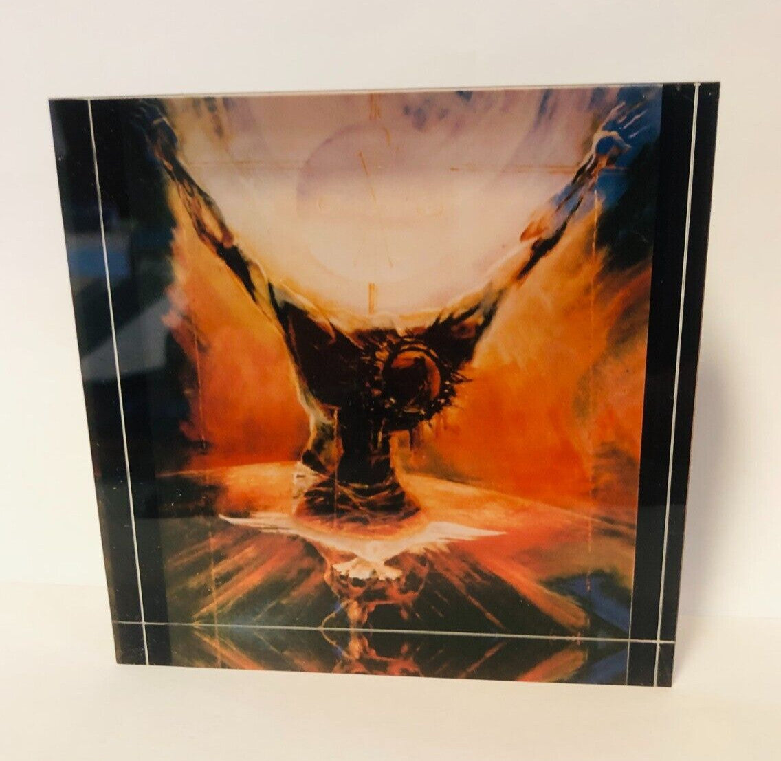 Jesus Crucified acrylic image block by Bob and Penny Lord, depicting a detailed Christian religious scene with vibrant colors.