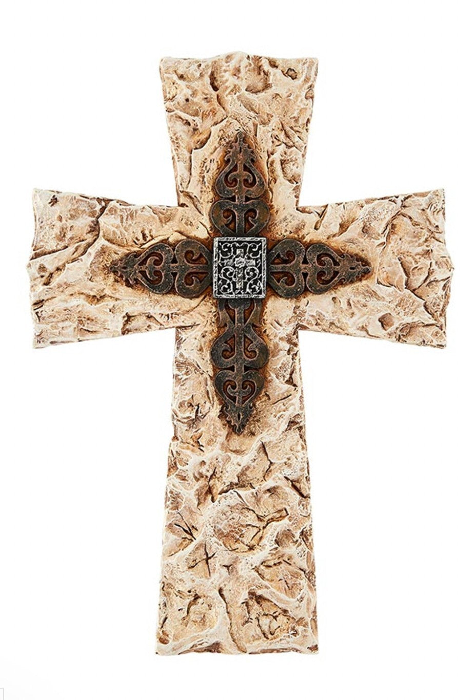 Indoor/outdoor cross titled "3 Crosses" by Bob and Penny Lord, featuring three Christian crosses on a textured surface.