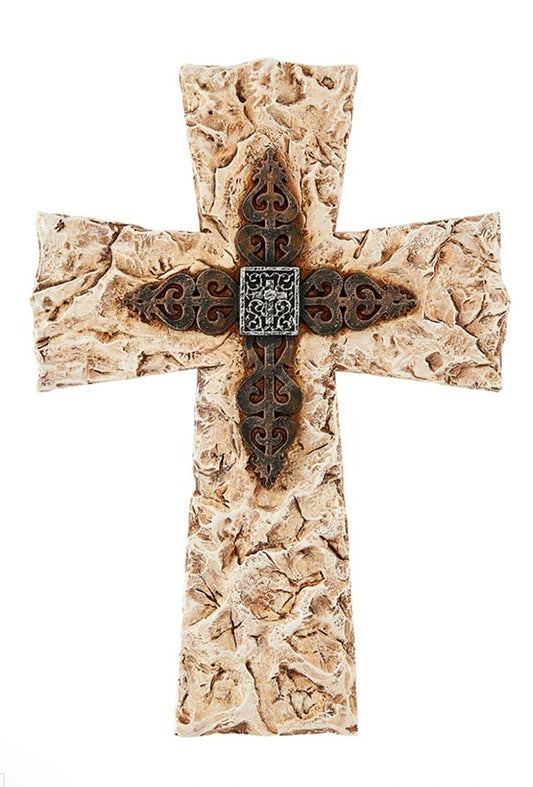 Indoor/outdoor cross titled "3 Crosses" by Bob and Penny Lord, featuring three Christian crosses on a textured surface.