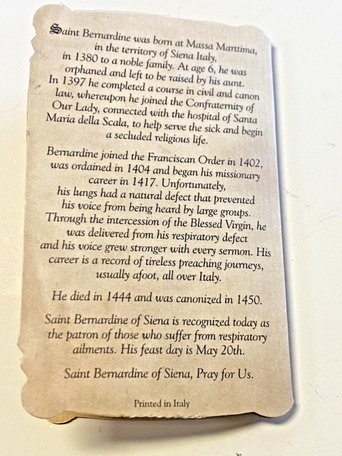 Saint Rita of Cascia(Patron St of Abused) Prayer Card + Medal,  New #PCM-026