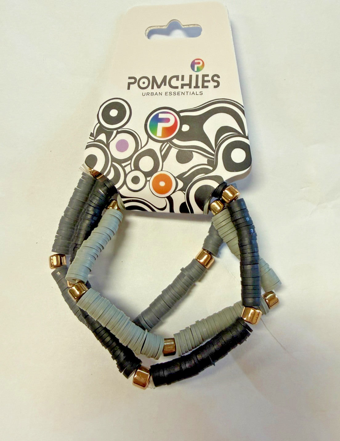 Pomchies Black & Gray Clay Bead Bracelet, New #Gftshp-213