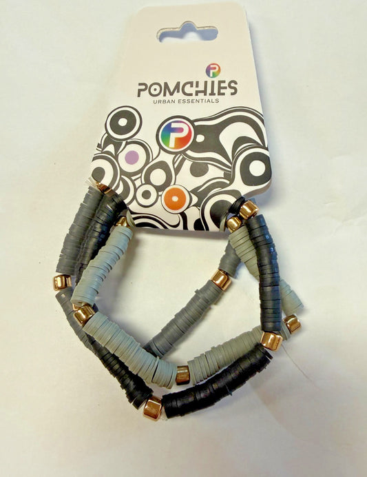 Pomchies Black & Gray Clay Bead Bracelet, New #Gftshp-213
