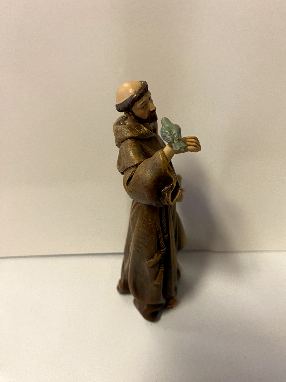 Small 4-inch Saint Francis of Assisi statue by Bob and Penny Lord, Christian collectible sculpture, detailed religious figurine.