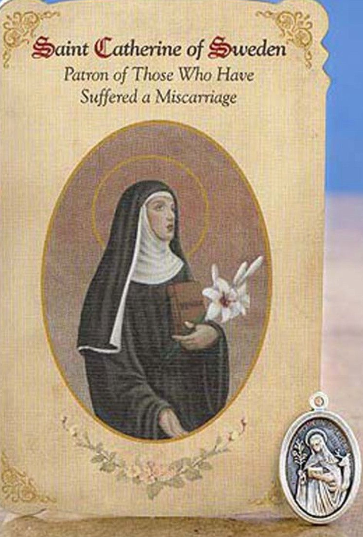 Saint Catherine of Sweden Patron of Miscarriage Card with Medal, New #PCM-34