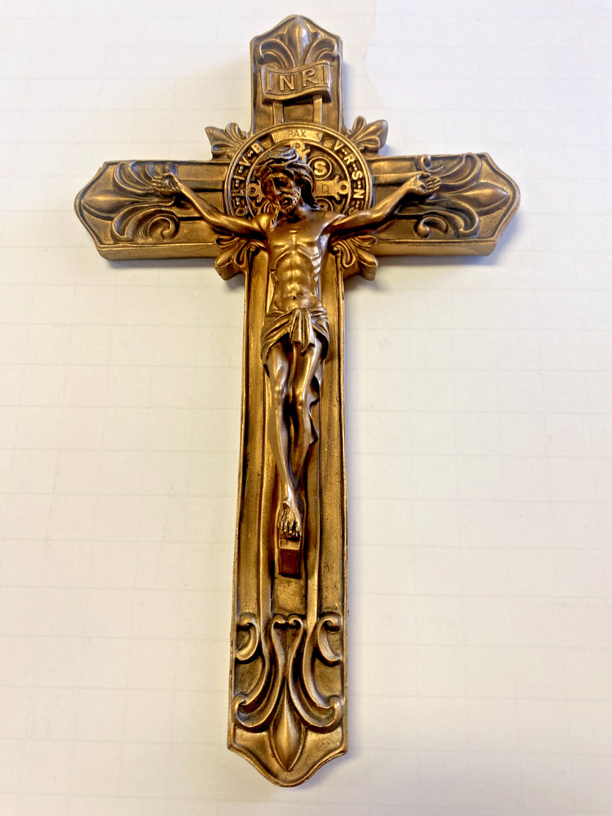 Saint Benedict Antique Gold 9" Crucifix ,  New #AB-130