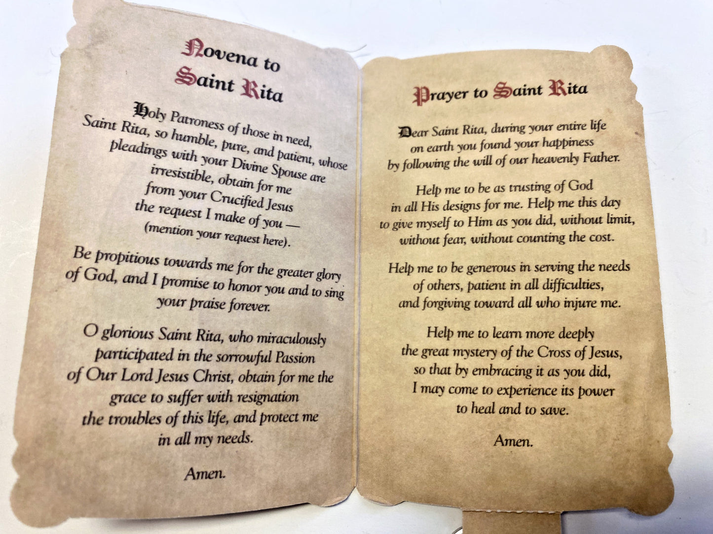 Saint Rita of Cascia(Patron St of Abused) Prayer Card + Medal,  New #PCM-026