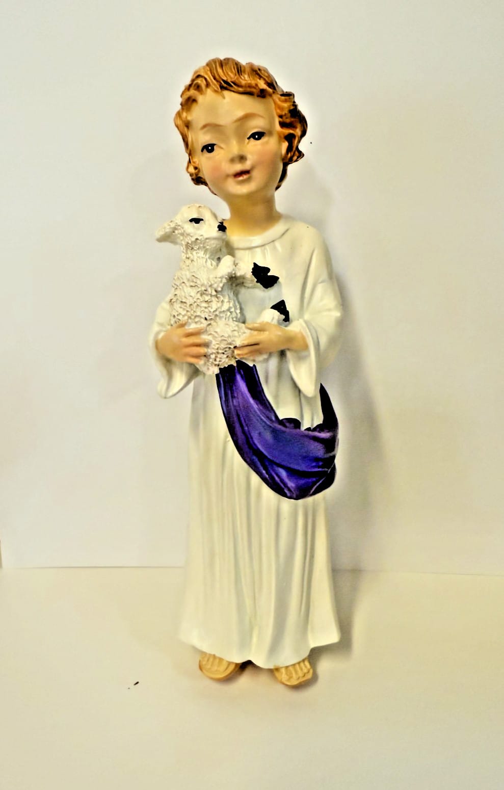 Boy Jesus with lamb figurine, 7-inch religious statue by Journeys of Faith, depicting Christian spirituality and innocence.