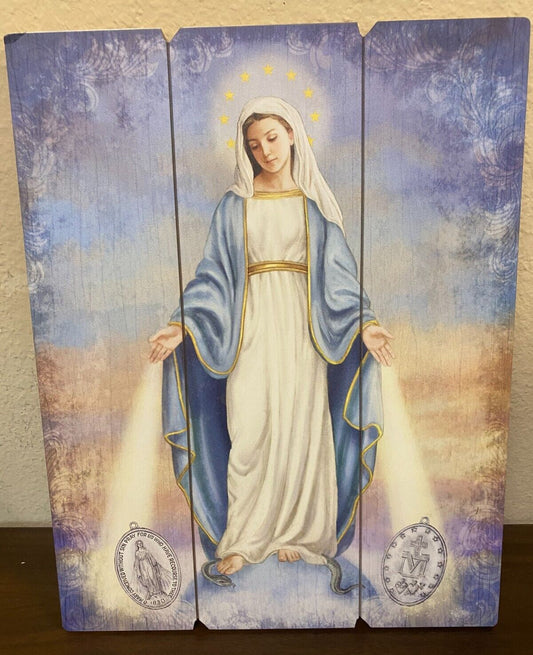 Our Lady of the Miraculous Medal Image on Wood Pallet, New AB-015 - Journeys of Faith