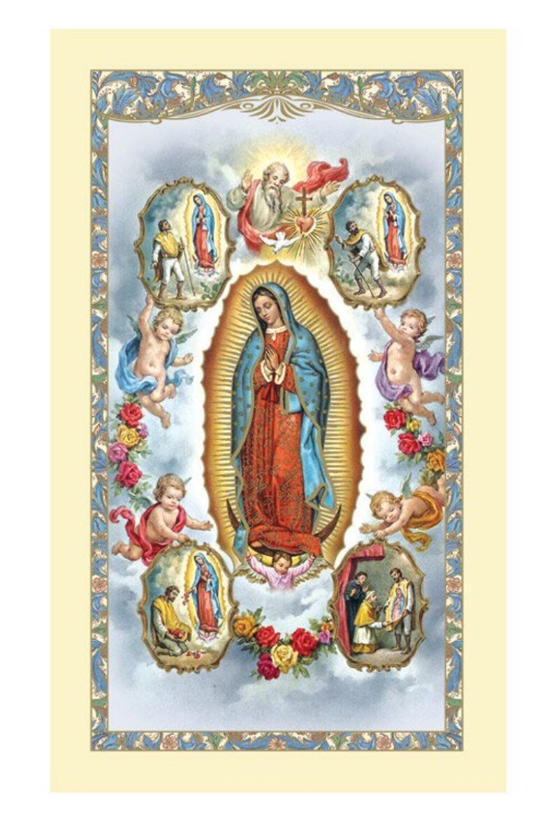 Our Lady of Guadalupe Laminated Prayer Card with Visions, New #PCL-37