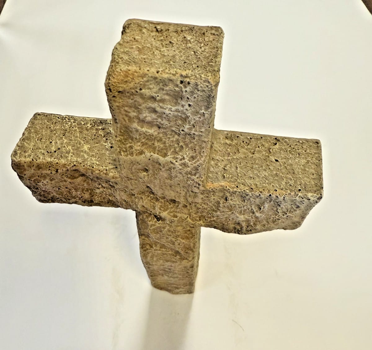 Old Rugged Cross decorative collectible figurine, 8.375 inches tall, unbranded religious decor for display or collection.
