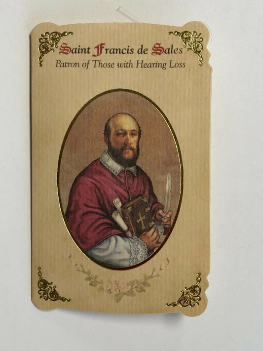 Saint  Francis de Sales Prayer Card + Medal, New