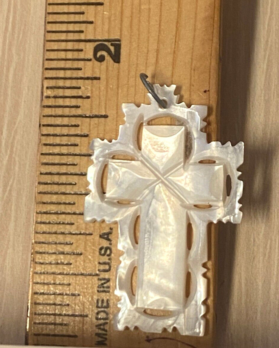 Mother of Pearl 1.75" Scalloped Cross Pendant, New Jerusalem #1 - Journeys of Faith