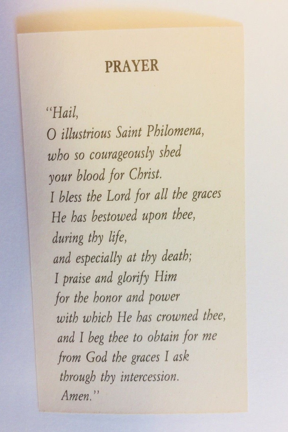 Saint Philomena Prayer Card, New from Italy