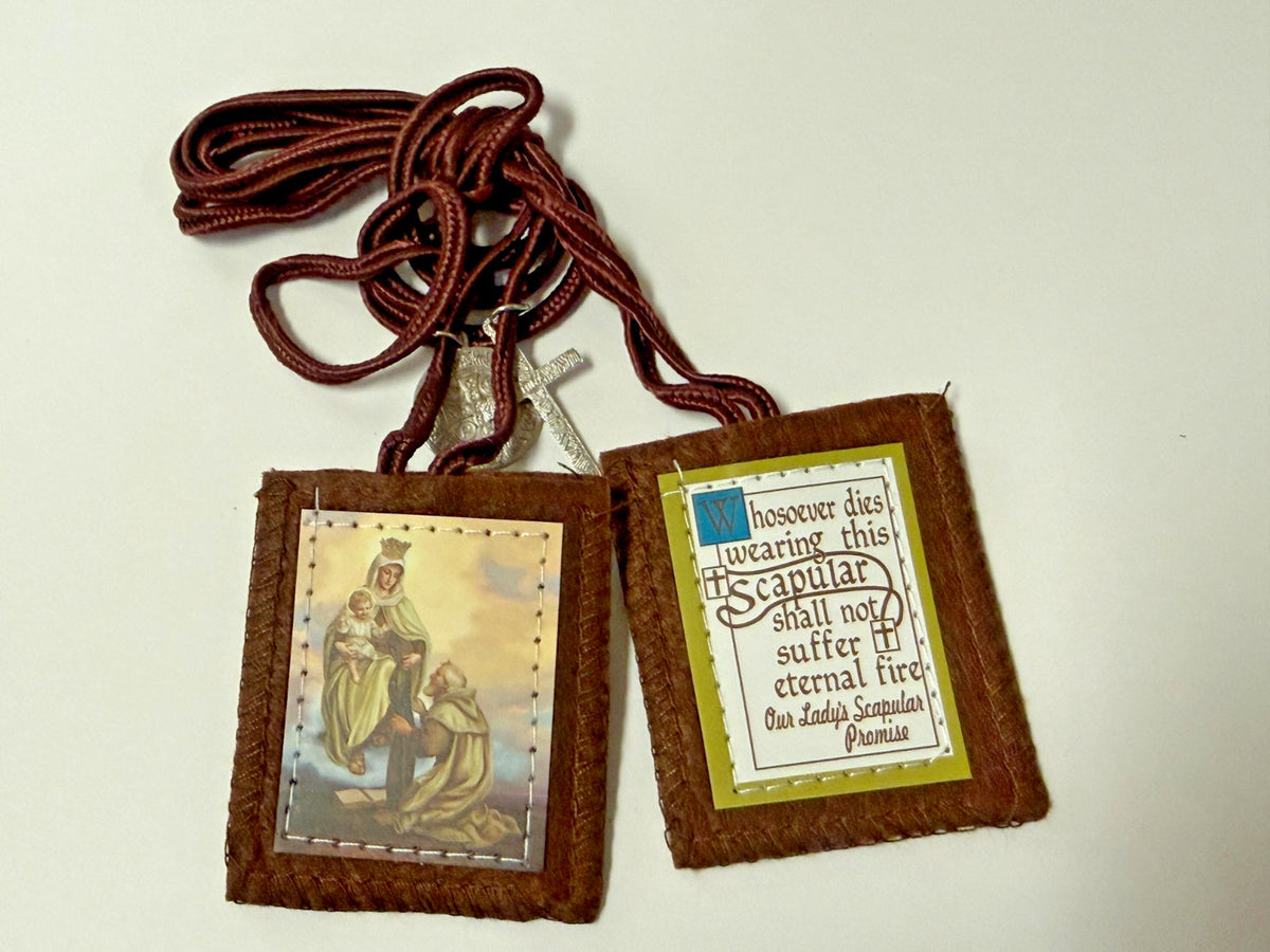 Our Lady of Mt Carmel & St Simon Stock Brown Scapular, New #AB-441-R2
