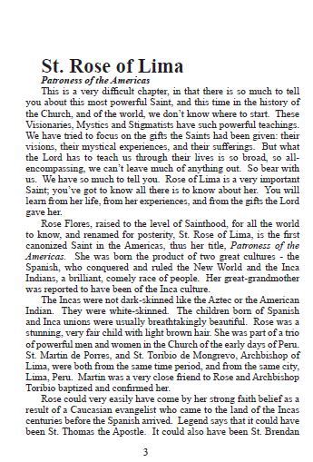 St Rose of Lima Pamphlet/Minibook,by Bob and Penny Lord - Journeys of Faith