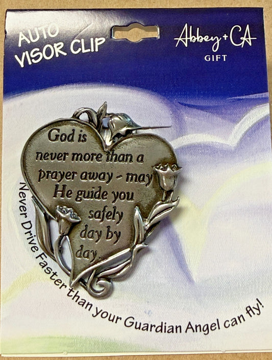 "God's never more than a prayer away" Sun Visor Clip.New #Gftshp-200