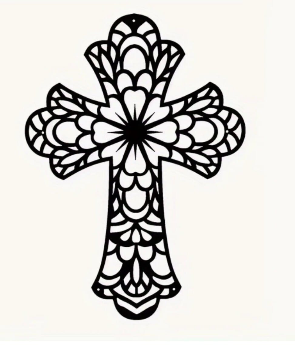 Floral Petal Black Metal 11.8" Cross Wall Art,  New #Gftshp unbranded Collectibles:Decorative Collectibles:Other Decorative Collectibles