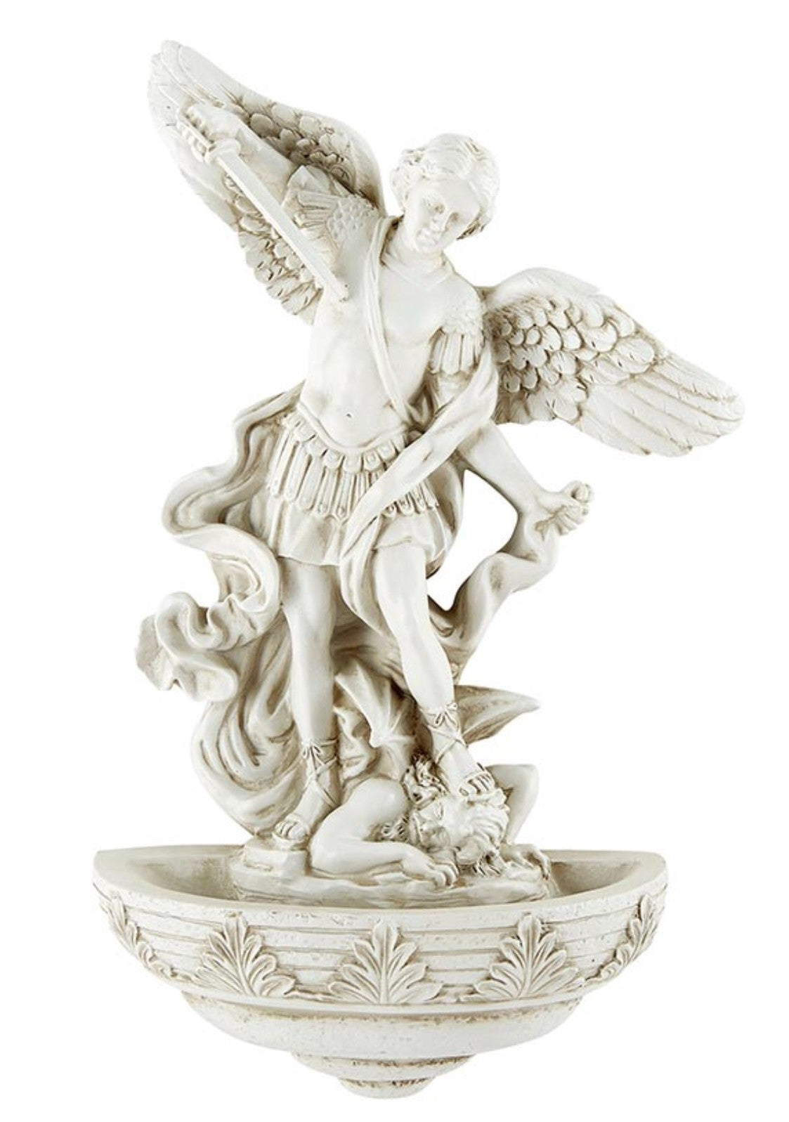 Saint Michael the Archangel  9" Holy Water Font,  Stone Finish, New #AB-372-R2