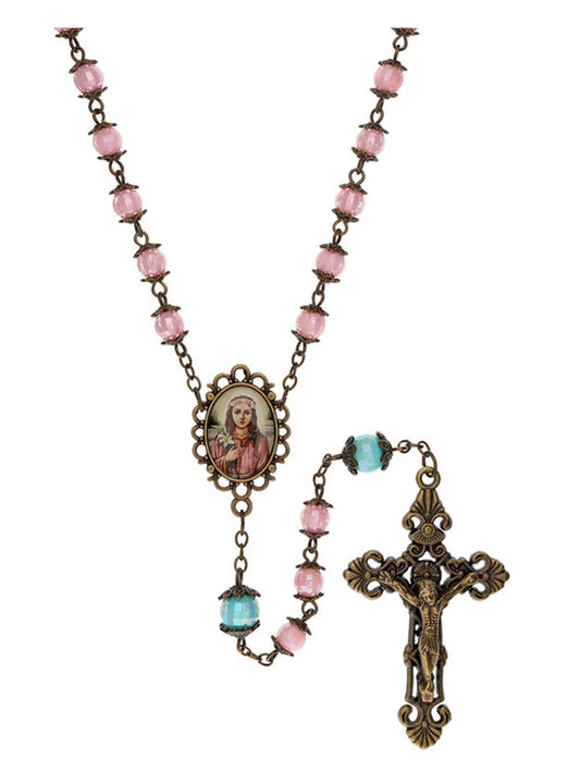 Saint Philomena  Pink & Blue Rosary, New #Gftshp-246