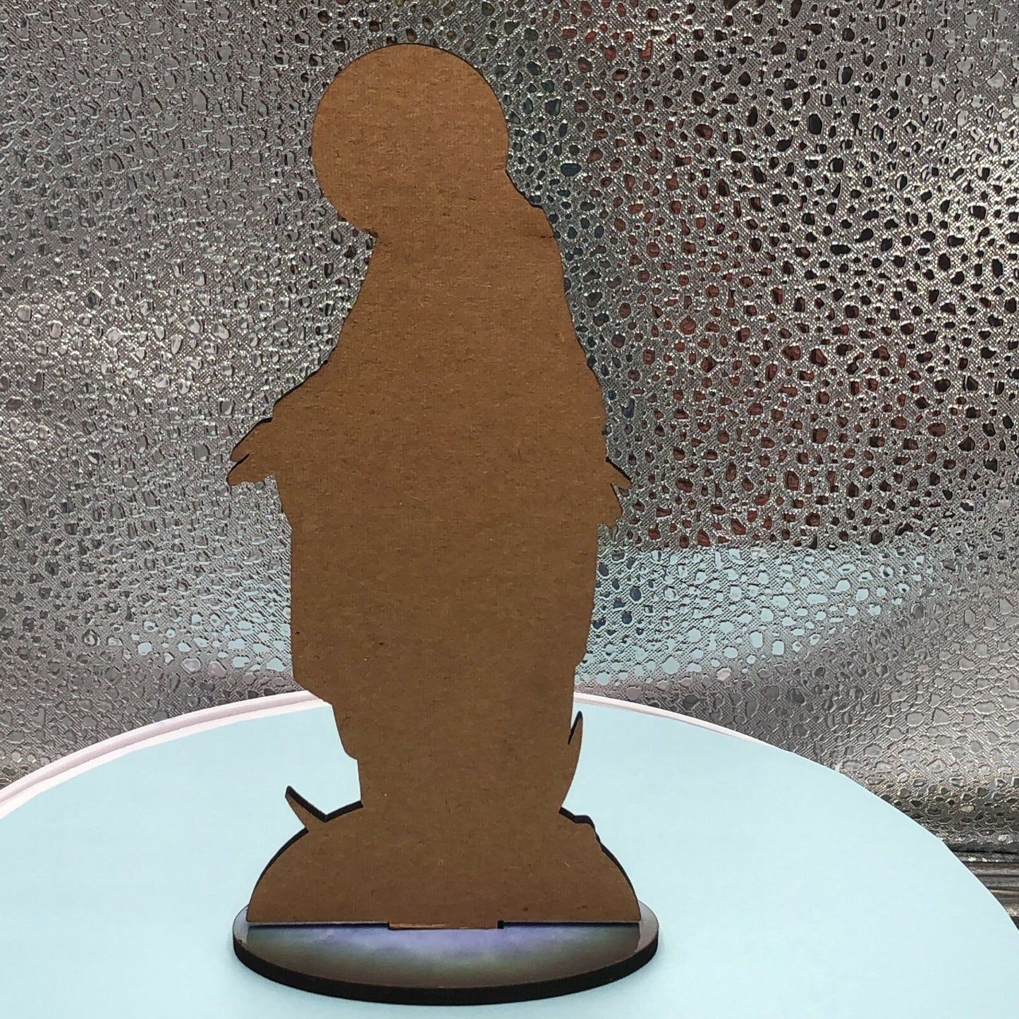 Laser image of Our Lady of Grace on a 6-inch thin wood statue, Christian religious figure by Bob and Penny Lord Journeys of Faith