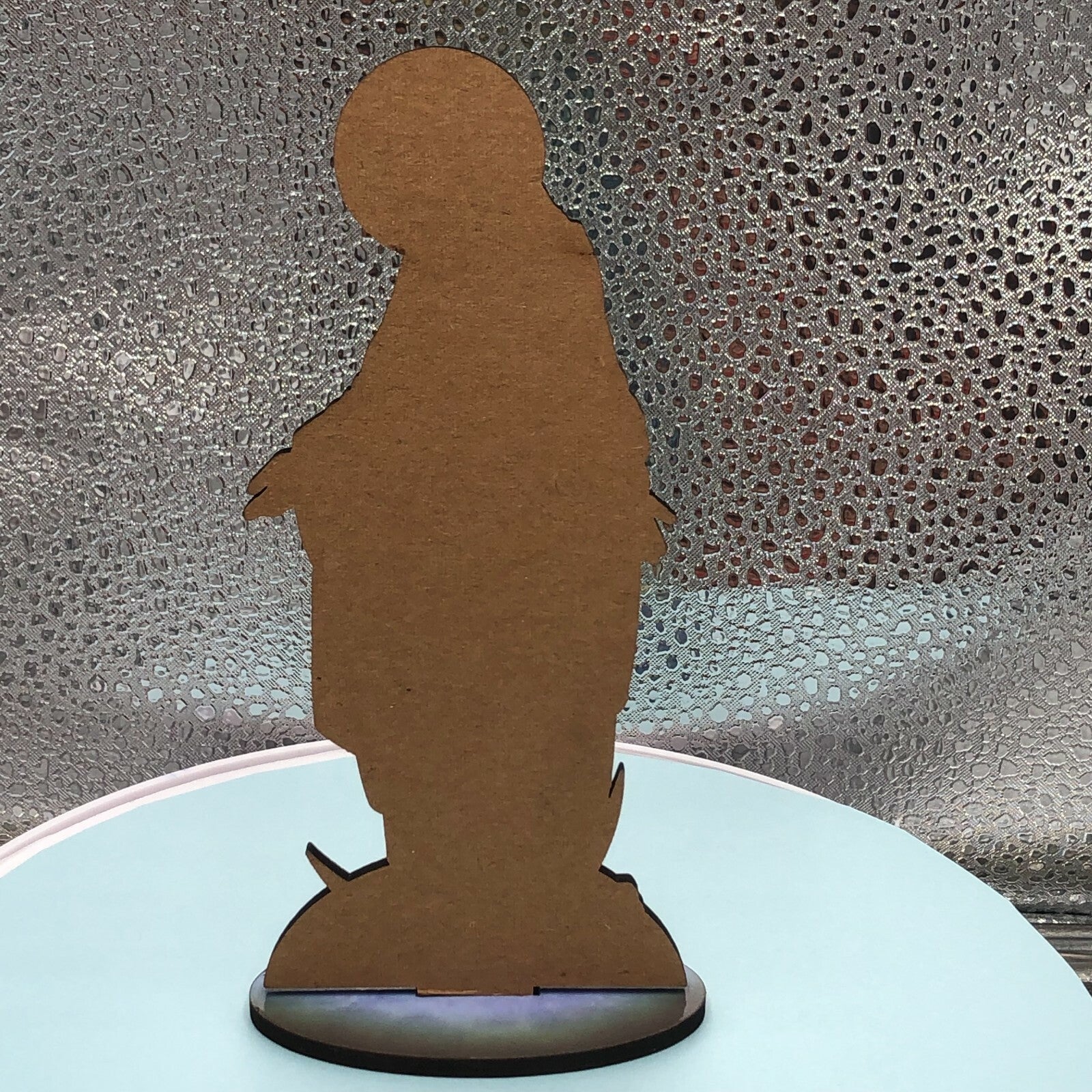 Laser image of Our Lady of Grace on a 6-inch thin wood statue, Christian religious figure by Bob and Penny Lord Journeys of Faith