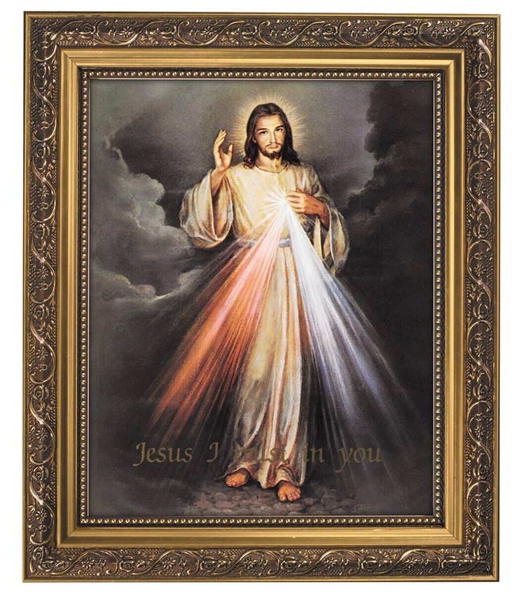 Divine Mercy Image on Gold Tone Embossed Frame, New #AB-260-R2