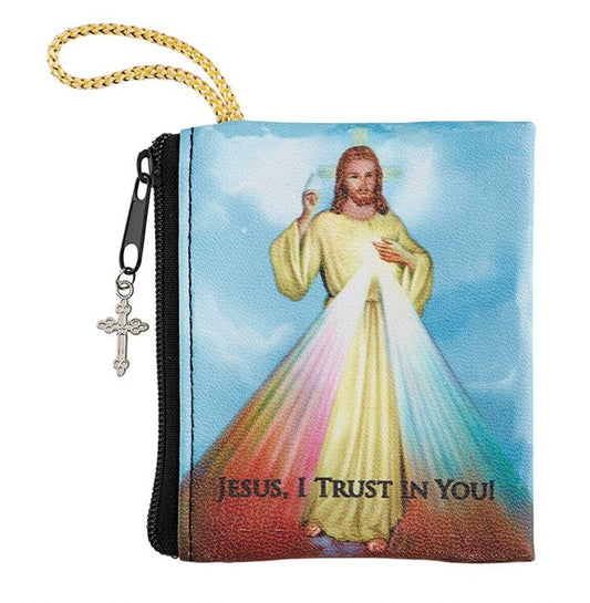 Divine Mercy Rosary Small  3.25" Zip Rosary Pouch, New #AB-027-3