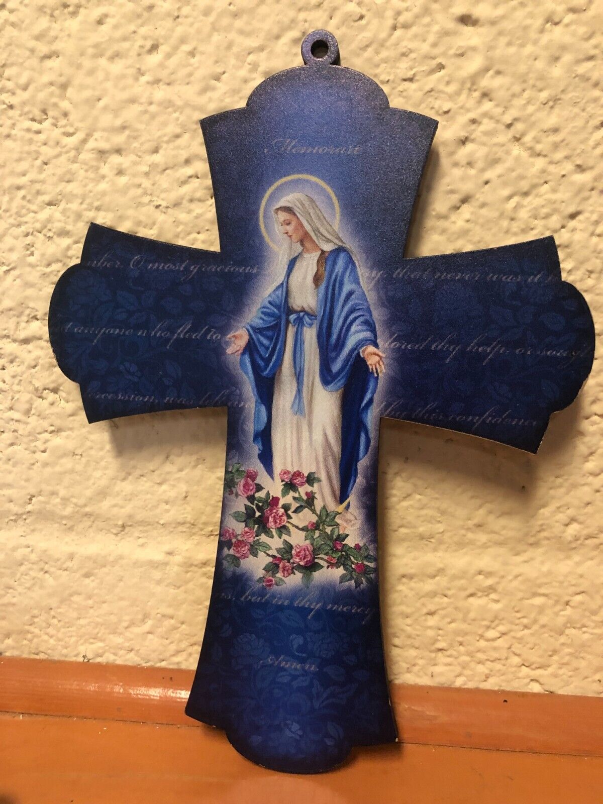 Our Lady of Grace 8" Laser Cross set Thin Wood,  New - Bob and Penny Lord