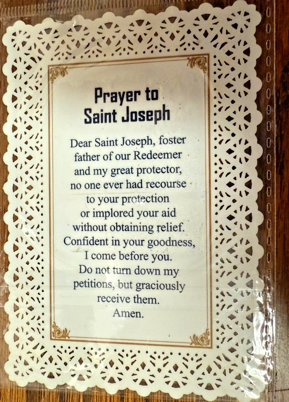 Saint Joseph Lace Paper Prayer Card, New #PC-38 - Journeys of Faith