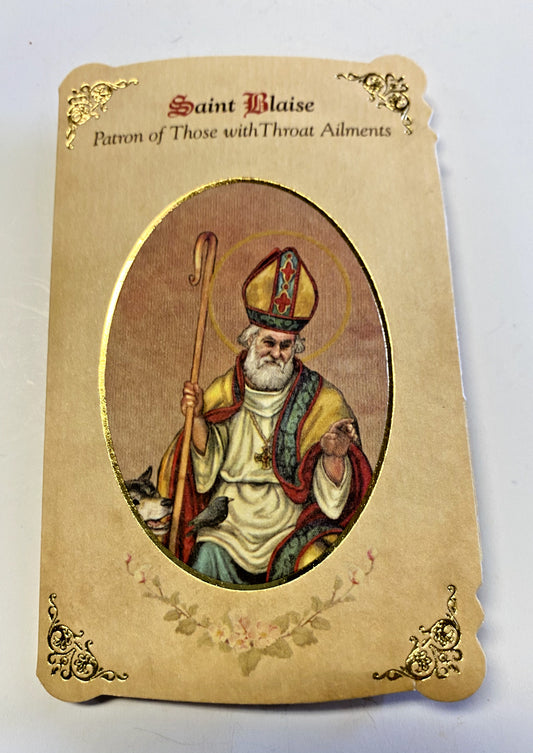 Saint Blaise "Patron Saint of Throat Ailments" Prayer Card + Medal, New