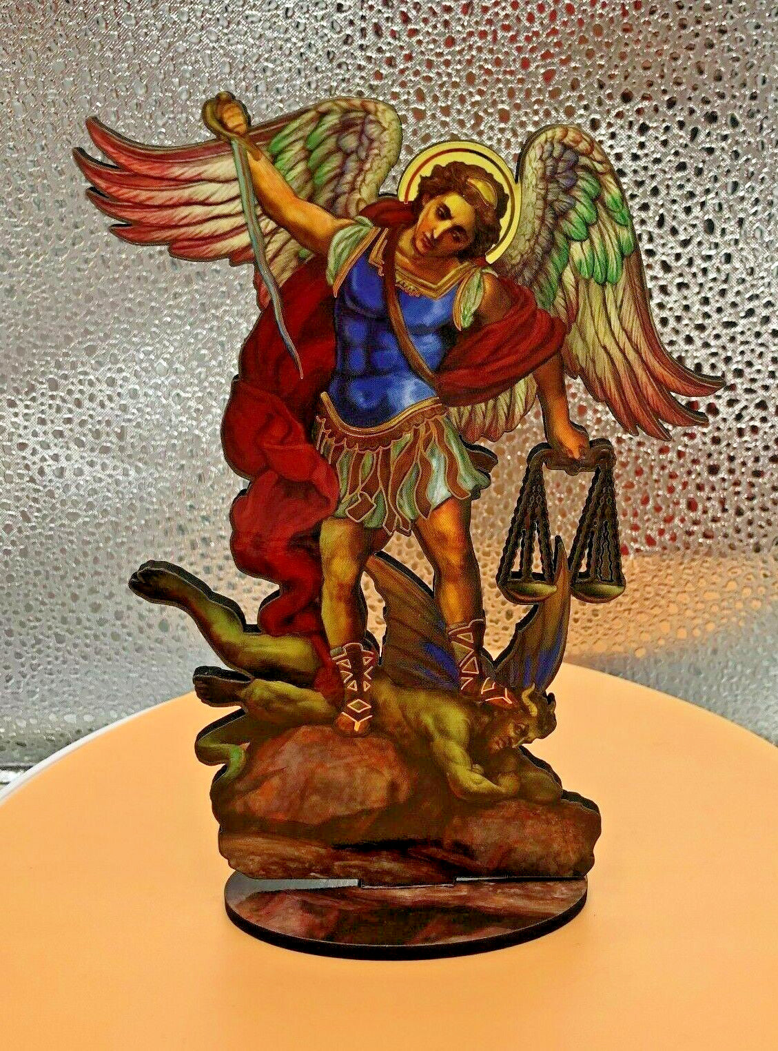 Saint Michael The Archangel 6" Laser Image on Thin Wood Statue, New #AB-033 - Journeys of Faith