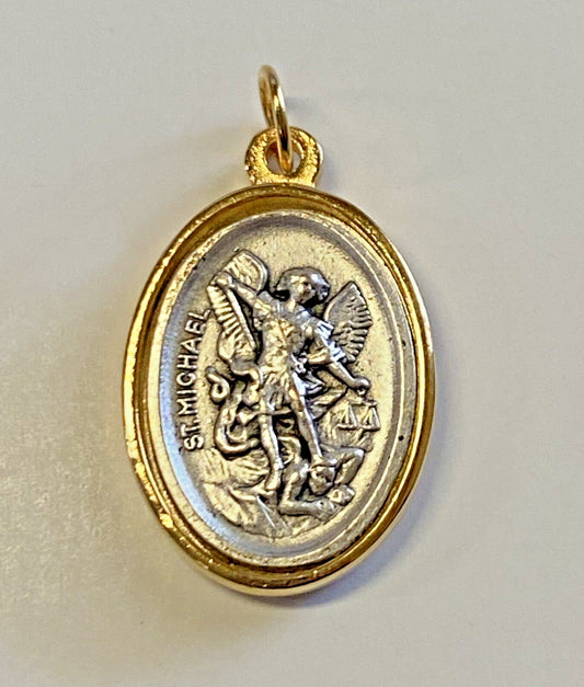 Saint Michael the Archangel Gold & Silver Oval Medal, New #MD-023