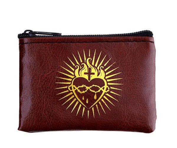Sacred Heart Dark Wine  3" Zip Rosary Pouch, New #AB-329-R2-C - Journeys of Faith