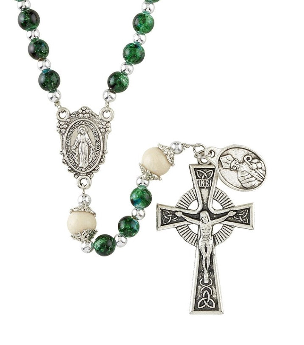 St Patrick Green Marbled Rosary,  New Gftshp-64 - Journeys of Faith