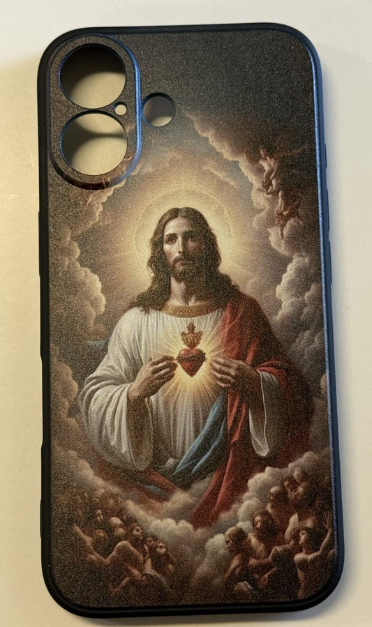 Sacred Heart of Jesus iPhone 16 case by New Case, featuring religious artwork on a protective phone cover.