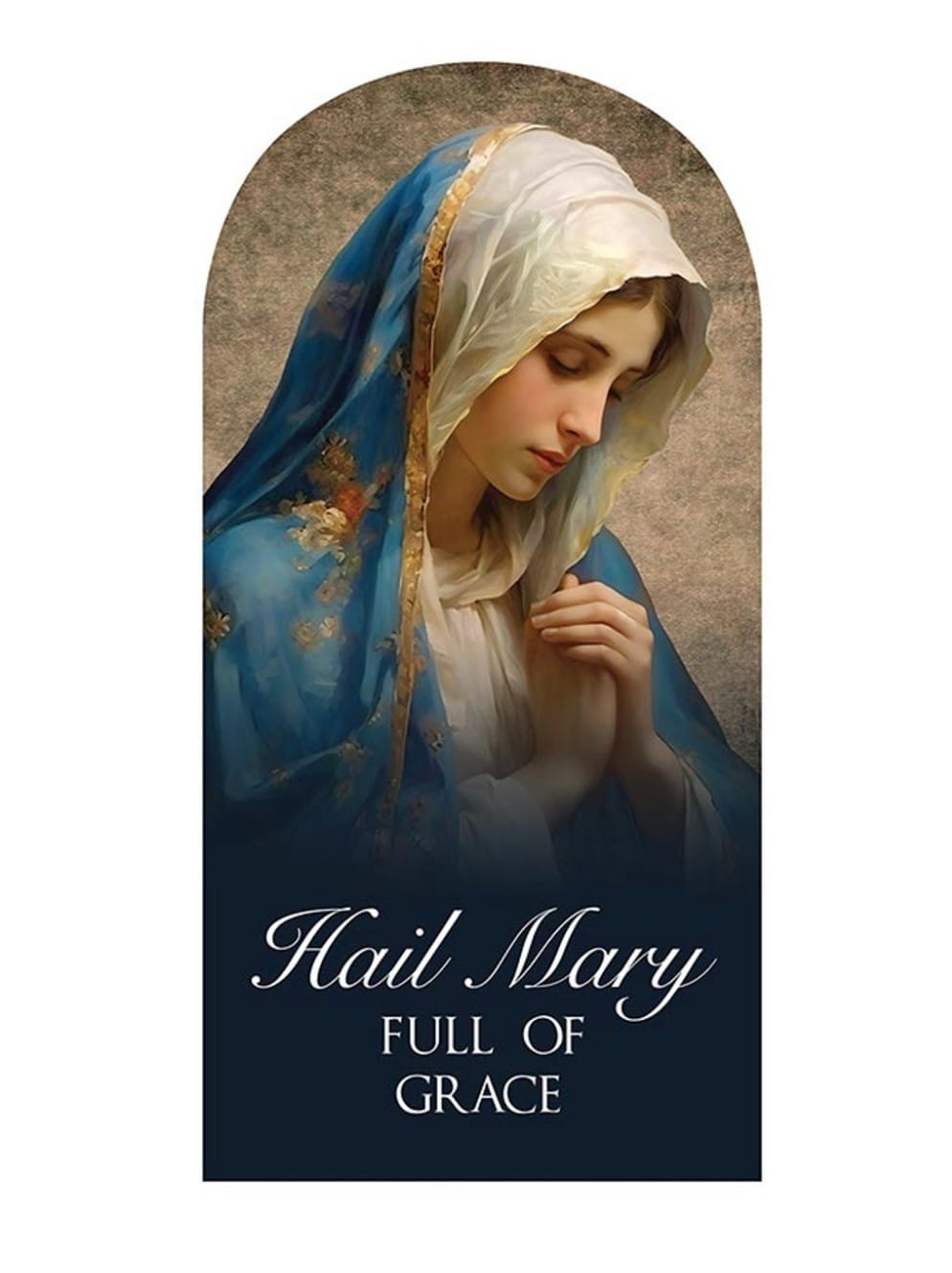 Wooden plaque featuring the Hail Mary "Full of Grace" message, with religious Christian imagery, branded Journeys of Faith.