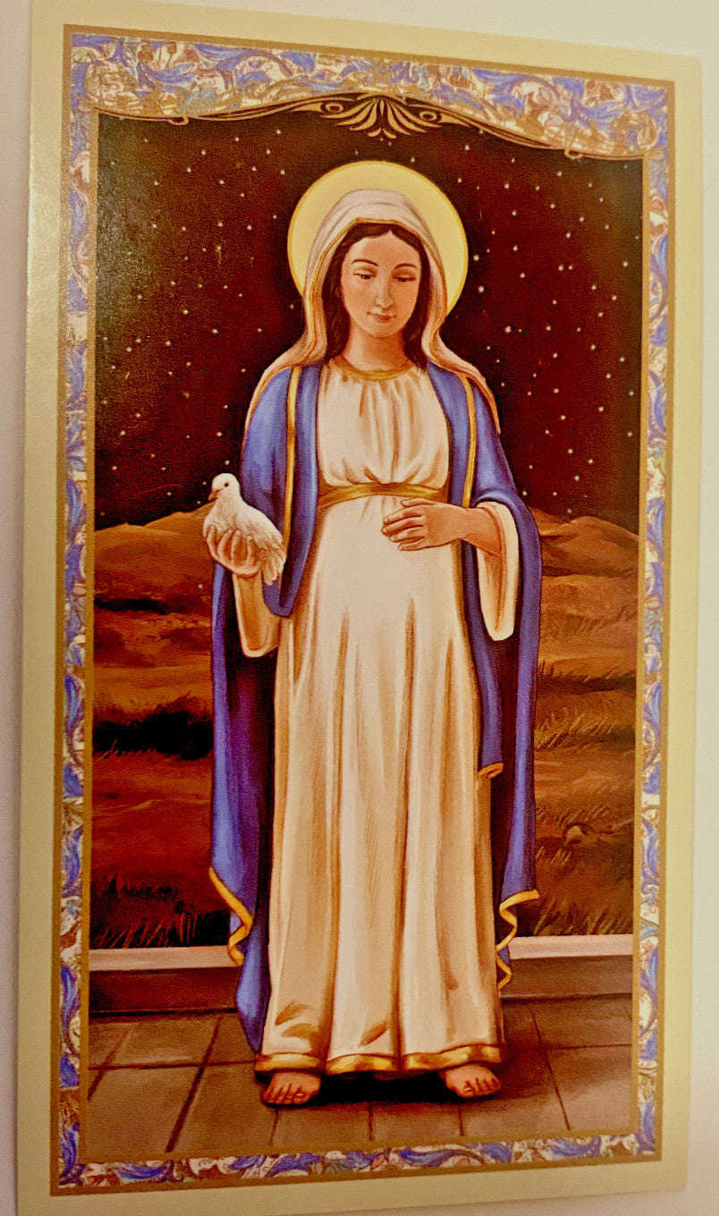 Prayer to Mary, Mother of God prayer card from Bob and Penny Lord Journeys of Faith, featuring Christian holy card design.
