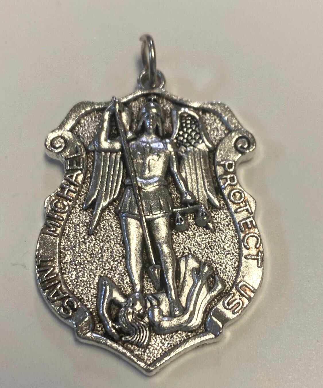 Saint Michael the Archangel Silver tone Shield Medal, New #MD-026 - Journeys of Faith