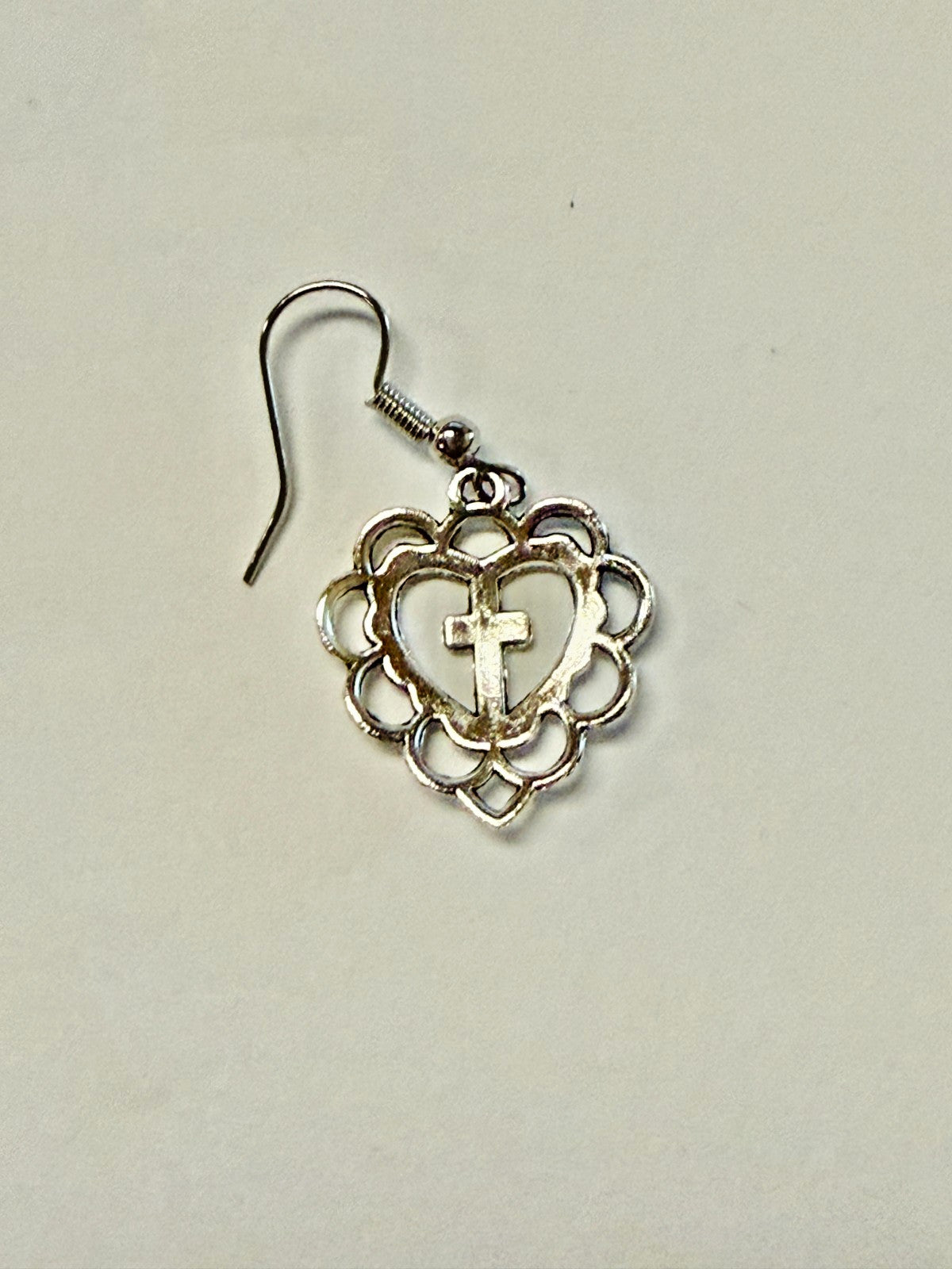 Heart with inlay Cross  Earrings, 1.5"  New #Gftshp-211