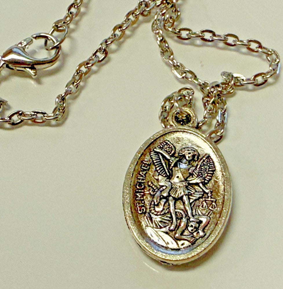 St Michael + Guardian Angel Prayer Card + Medal & 20" Chain, New #AB-031