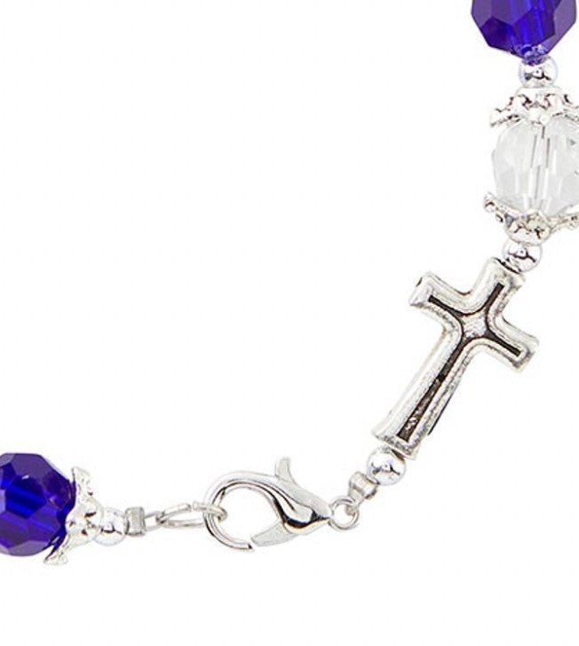 Saint Michael Faceted Crystal Dark Royal Blue 8" Bracelet, New #AB-391